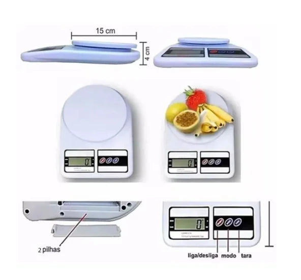 Balança digital de precisão para cozinha - Até 10kg para nutrição e dieta