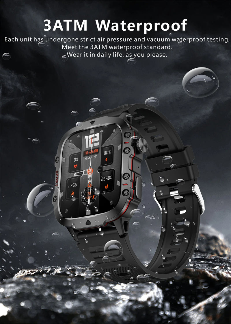 Smartwatch Militar 2025, GPS, Bluetooth, Chamada de voz, À prova d'água.