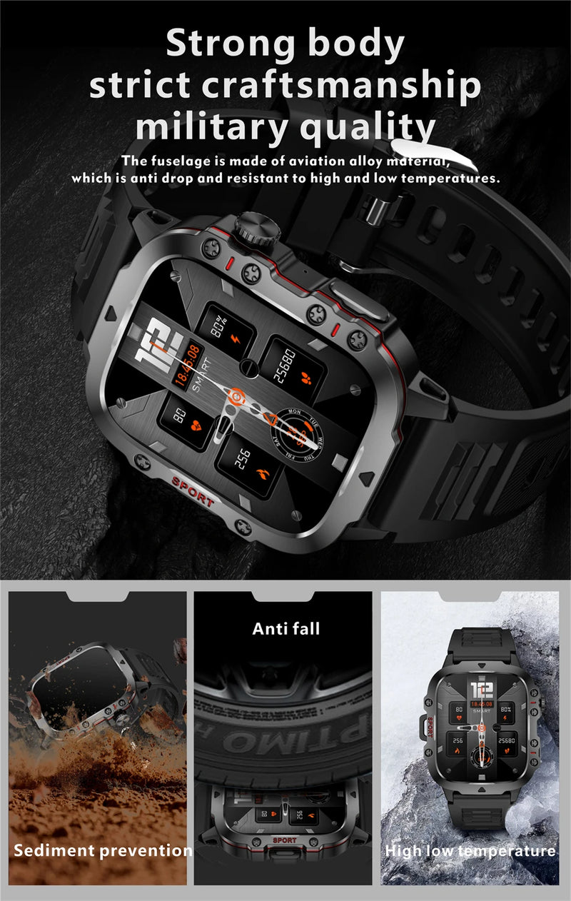 Smartwatch Militar 2025, GPS, Bluetooth, Chamada de voz, À prova d'água.