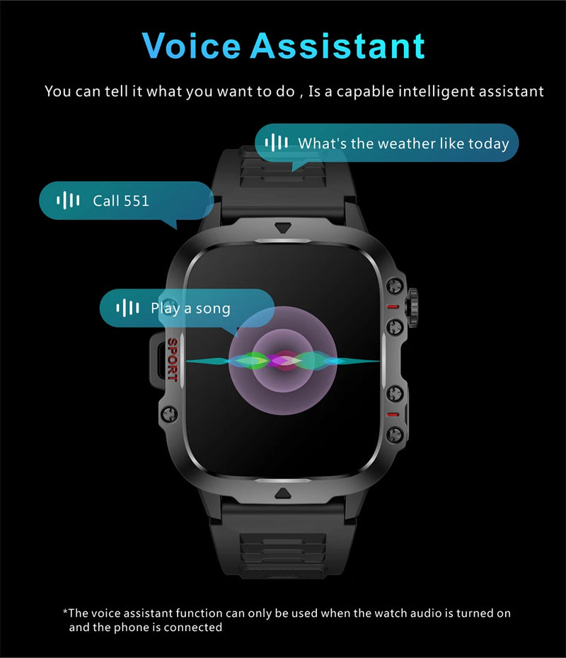 Smartwatch Militar 2025, GPS, Bluetooth, Chamada de voz, À prova d'água.