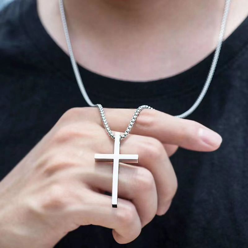 Corrente em aço inoxidável com pingente de cruz para homens e mulheres