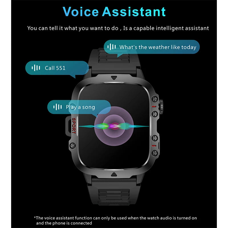 Smartwatch Militar 2025, GPS, Bluetooth, Chamada de voz, À prova d'água.