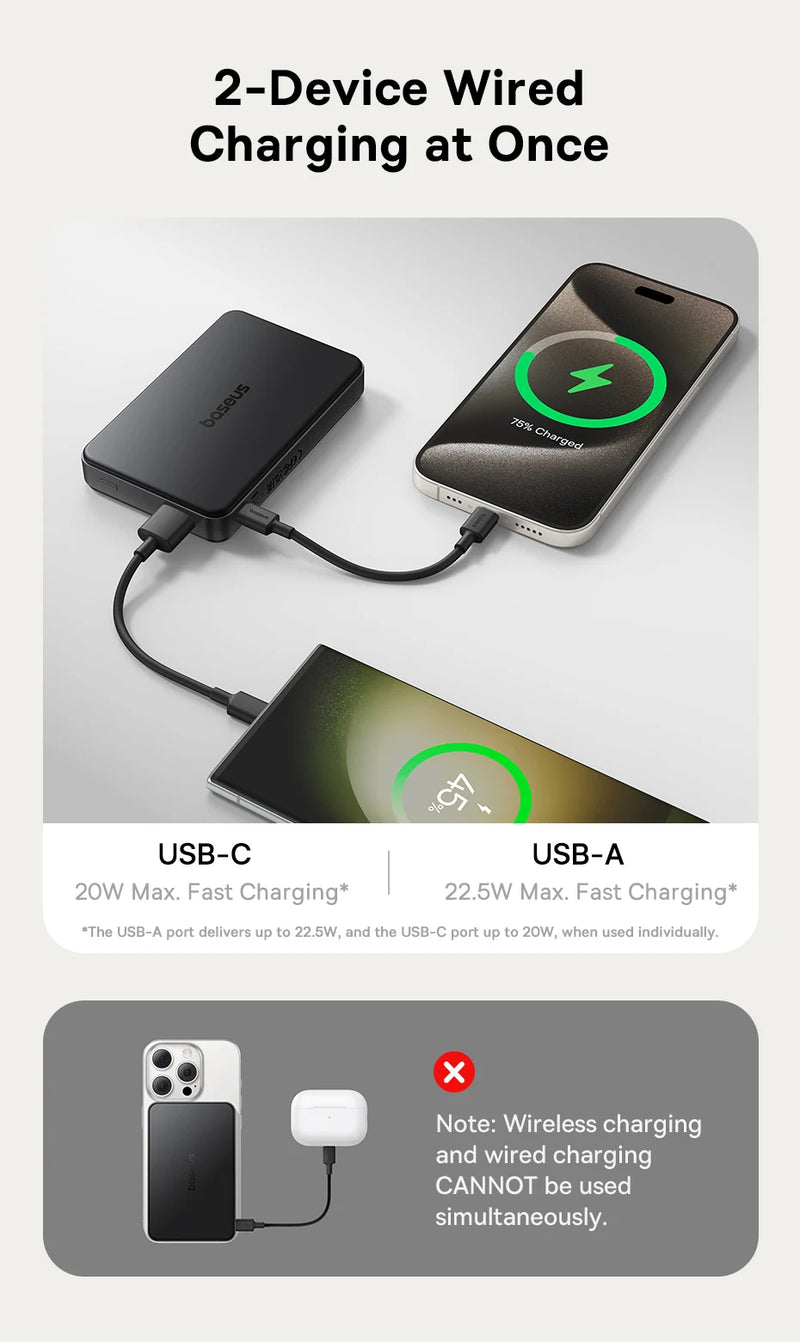 Power Bank Magnético Baseus - 22.5W 10000mAh Airpow II Qi2