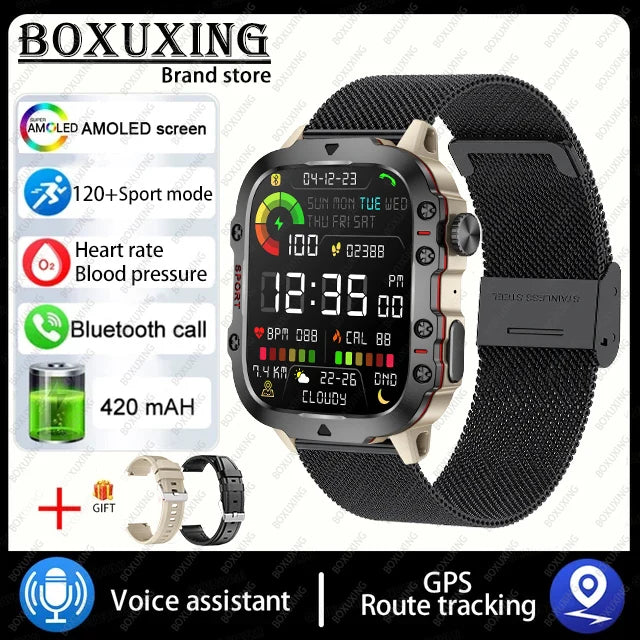 Smartwatch Militar 2025, GPS, Bluetooth, Chamada de voz, À prova d'água.