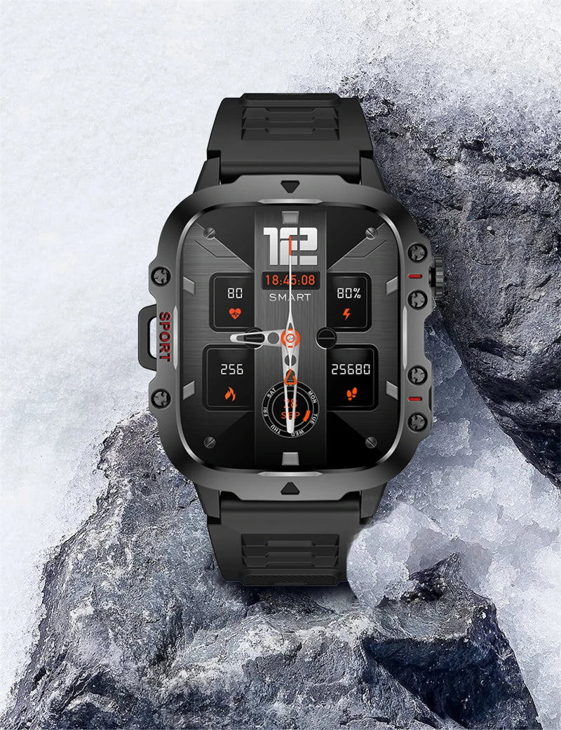 Smartwatch Militar 2025, GPS, Bluetooth, Chamada de voz, À prova d'água.