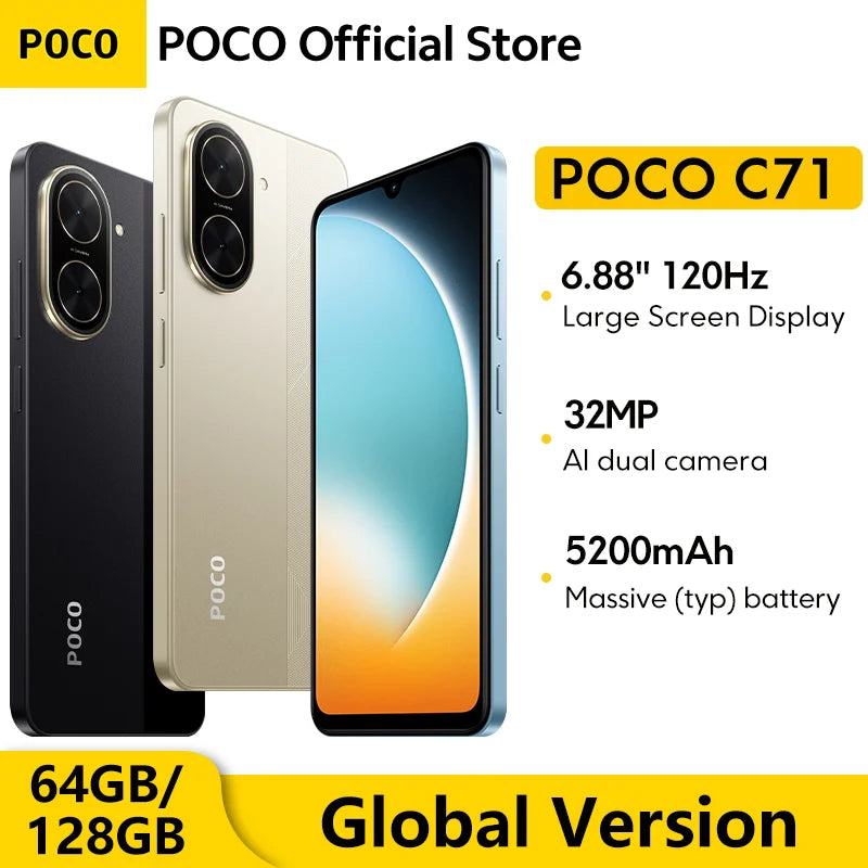 Lançamento 2025 - Xiaomi POCO C71 64/128GB - Versão Global, tela de  6.88.