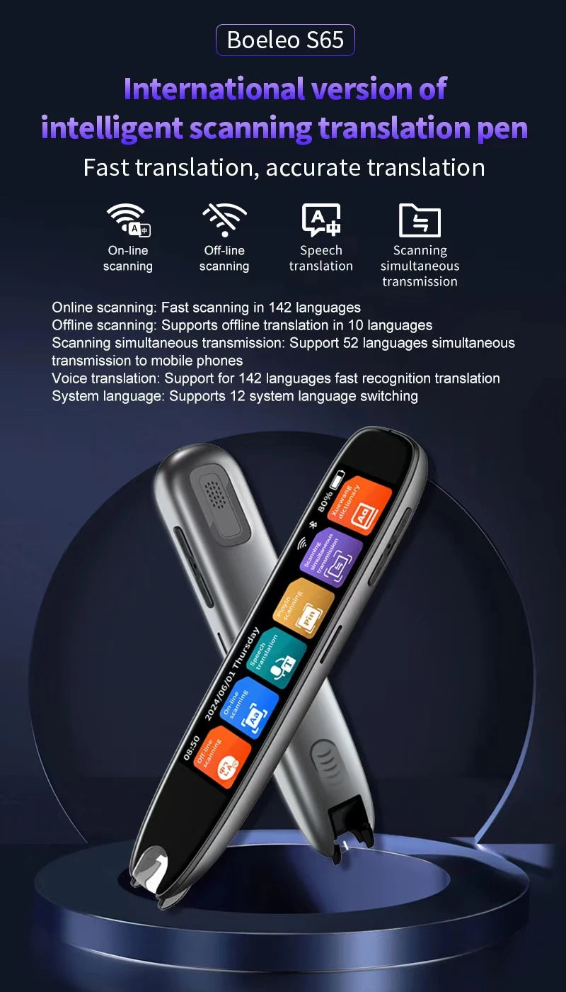 Caneta S65 de tradução, gravação, digitalização de texto em tempo real.