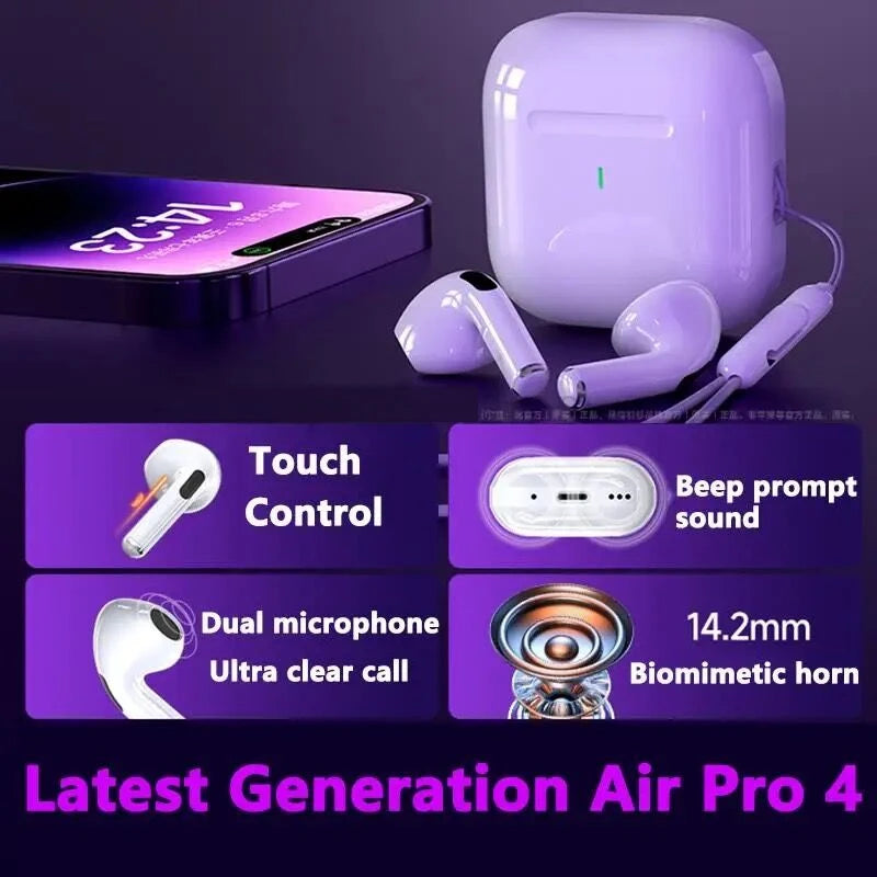 Fone de ouvido sem fio Bluetooth 5.3  Air Pro 4 original, com cancelamento de ruído ativo e próprio para jogos, iPhone, Xiaomi e Android.