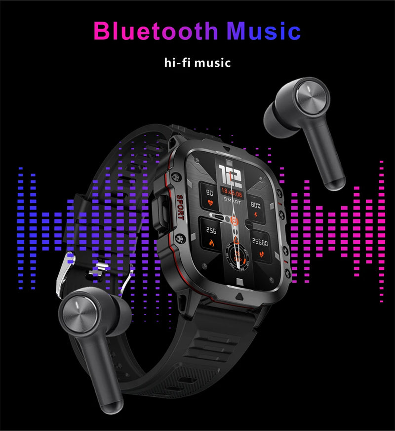 Smartwatch Militar 2025, GPS, Bluetooth, Chamada de voz, À prova d'água.