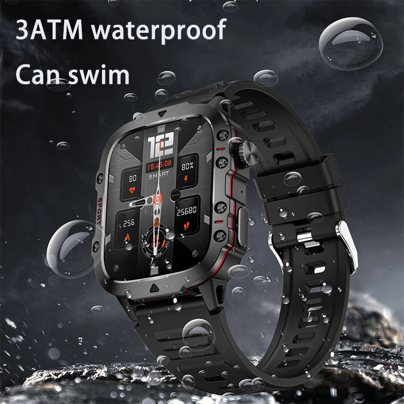 Smartwatch Militar 2025, GPS, Bluetooth, Chamada de voz, À prova d'água.