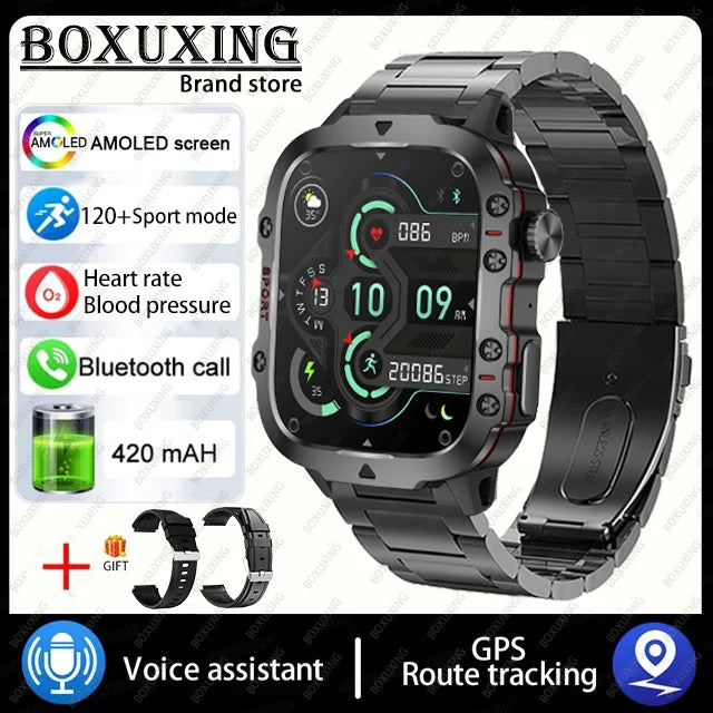 Smartwatch Militar 2025, GPS, Bluetooth, Chamada de voz, À prova d'água.