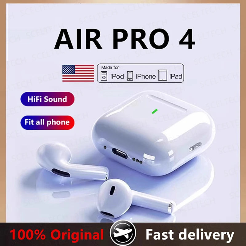 Fone de ouvido sem fio Bluetooth 5.3  Air Pro 4 original, com cancelamento de ruído ativo e próprio para jogos, iPhone, Xiaomi e Android.
